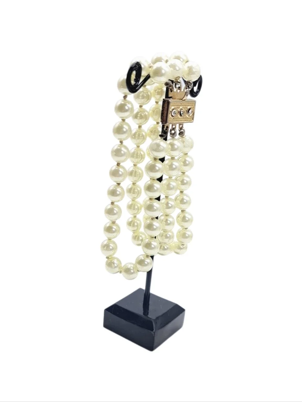 Faux Pearl Triple-Strand Bracelet with Rhinestone Box Clasp